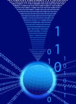 Data Background - Binary Code Technology Stream with Globe Stock Illustration