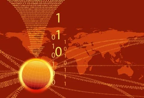 Data Background - Binary Code Technology Stream with Globe Stock Illustration