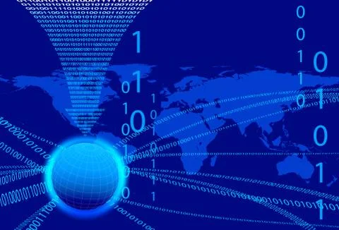 Data Background - Binary Code Technology Stream with Globe 库存插图