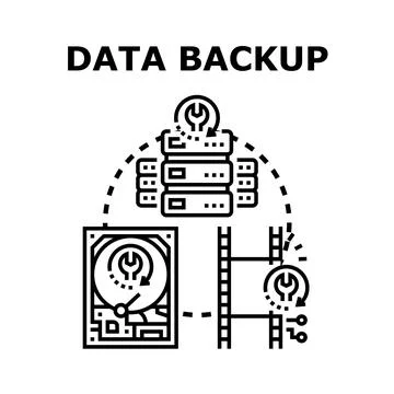 Data backup and recovery process with server, hard drive Stock-Illustration