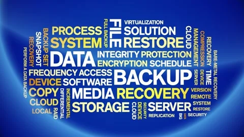 Data Backup animated word cloud,animation tag kinetic typography seamless loop. 스톡 동영상 308348465