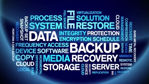 Data Backup animated word cloud,animation tag kinetic typography seamless loop. 스톡 동영상 308430008