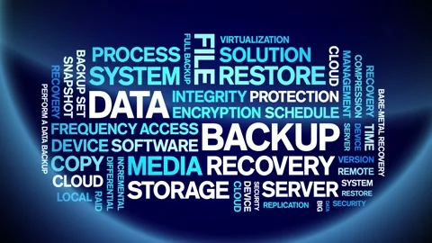 Data Backup animated word cloud,animation tag kinetic typography seamless loop. 스톡 동영상 308430056