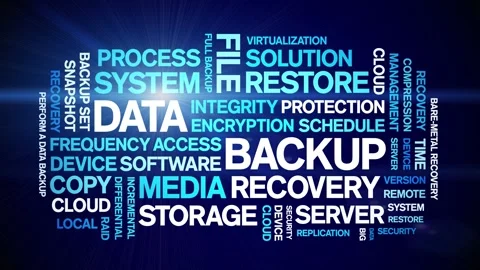 Data Backup animated word cloud,animation tag kinetic typography seamless loop. 스톡 동영상 308430110