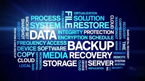 Data Backup animated word cloud,animation tag kinetic typography seamless loop. 스톡 동영상 308430151