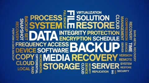 Data Backup animated word cloud,animation tag kinetic typography seamless loop. 스톡 동영상 308430292