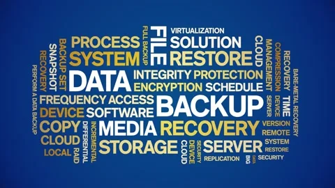 Data Backup animated word cloud,animation tag kinetic typography seamless loop. 스톡 동영상 308430589
