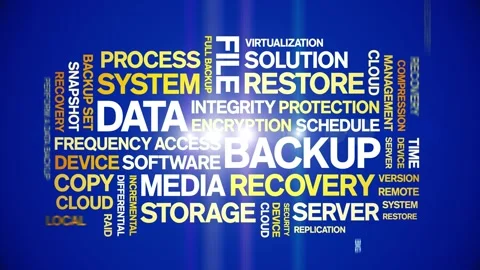 Data Backup animated word cloud,animation tag kinetic typography seamless loop. 스톡 동영상 308430729
