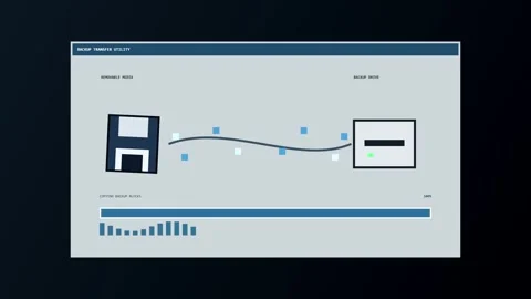 Data backup animation with floppy disk and progress bar Видео 347013499