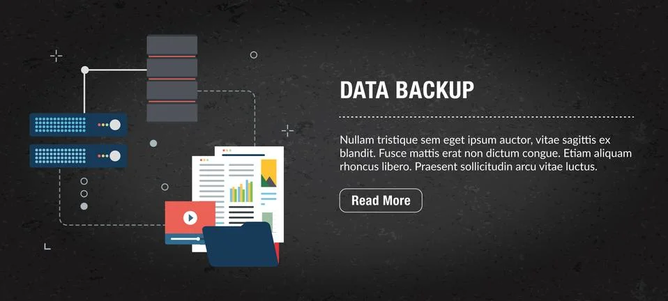 Data backup banner internet with icons in vector. Stock Illustration