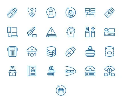 Data Backup Design Vector Icons featuring 25 Pixel Optimized Regular Line Sty 스톡 일러스트