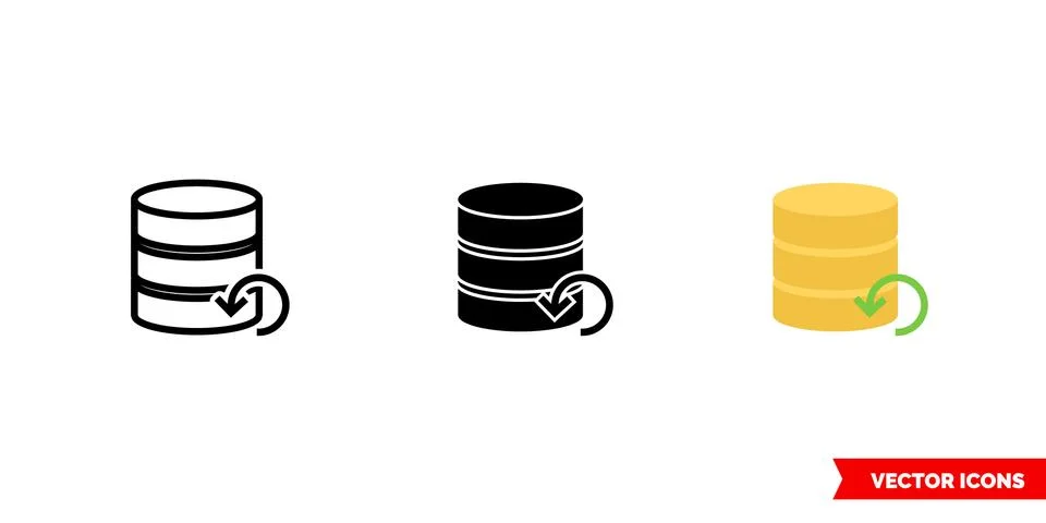 Data backup icon of 3 types color, black and white, outline. Isolated vector  Stock Illustration