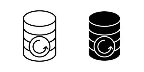 Data backup icon collection in black, Line icons, flat symbols Illustrazione stock