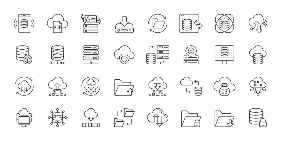 Data Backup icons in line design. data, backup, storage, recovery, cloud Illustrazione stock