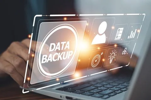Data backup management concept, Online digital data storage and connection .. Stock Photos