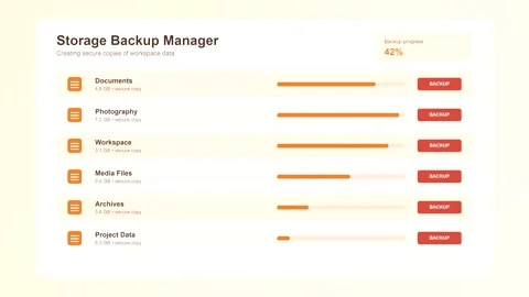 Data backup manager software interface with progress bars Stock Footage 346567973