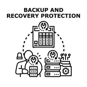 Data backup recovery protection system administrator managing cloud server Illustrazione stock