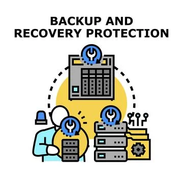 Data backup recovery protection system administrator managing cloud server 스톡 일러스트
