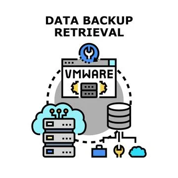 Data backup retrieval process and virtual server recovery Stock Illustration