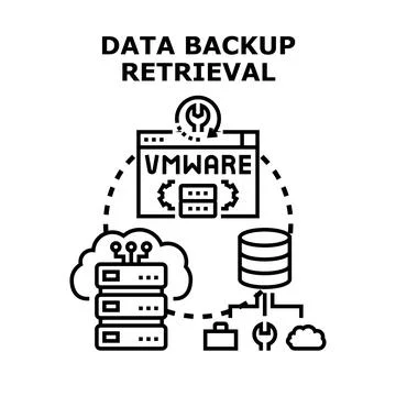 Data backup retrieval process and virtual server recovery Stock Illustration