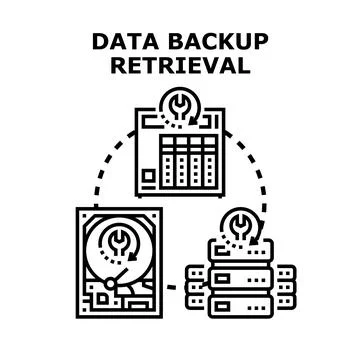 Data backup retrieval process cyber security concept Stock Illustration