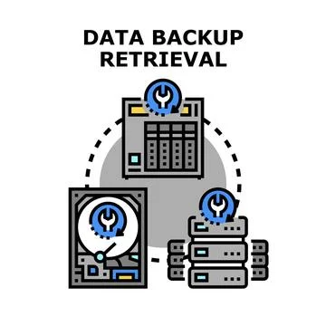Data backup retrieval process cyber security concept Stock Illustration