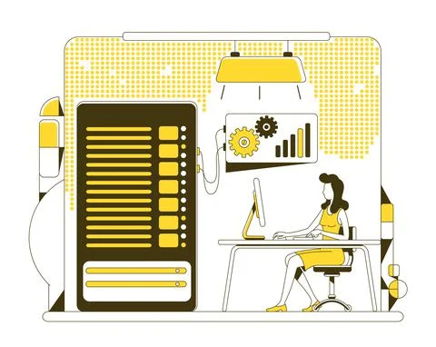 Data backup thin line concept vector illustration Stock Illustration