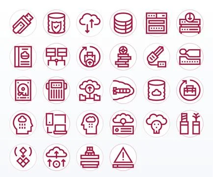 Data Backup Vector Icon Collection featuring 28 PIXEL Perfect Retina Ready .. Stock Illustration
