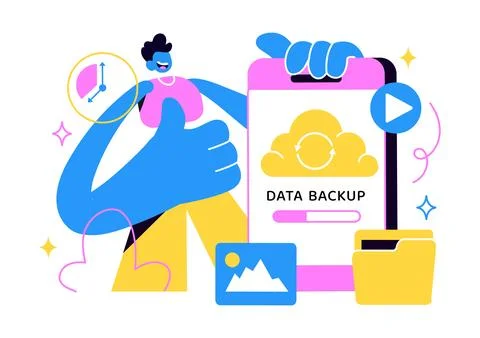 Data Backup Vector Illustration Featuring Cloud Storage, Secure File Recove.. 스톡 일러스트