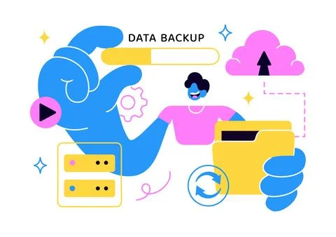 Data Backup Vector Illustration Featuring Cloud Storage, Secure File Recove.. 스톡 일러스트