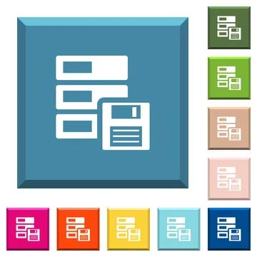 Data backup white icons on edged square buttons Stockillustratie