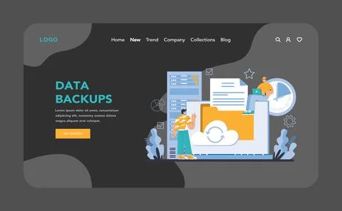 Data backups night or dark mode web or landing page. Secure cloud Stock Illustration