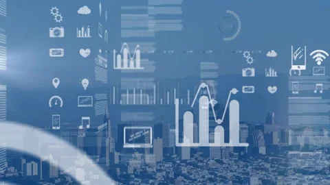 Data bars fading in HUD forming radar expanding bars rising line graph showing Stock Footage 330004320
