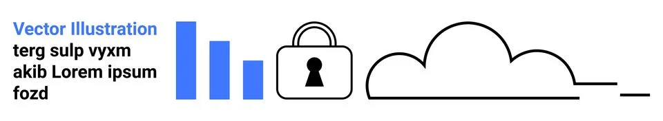 Data bars, a lock icon, and a cloud illustrate secure data storage and cybers Stock Illustration
