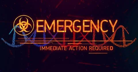 Data bars sliding alert revealing EMERGENCY biohazard left helix shifting Illustrazione stock