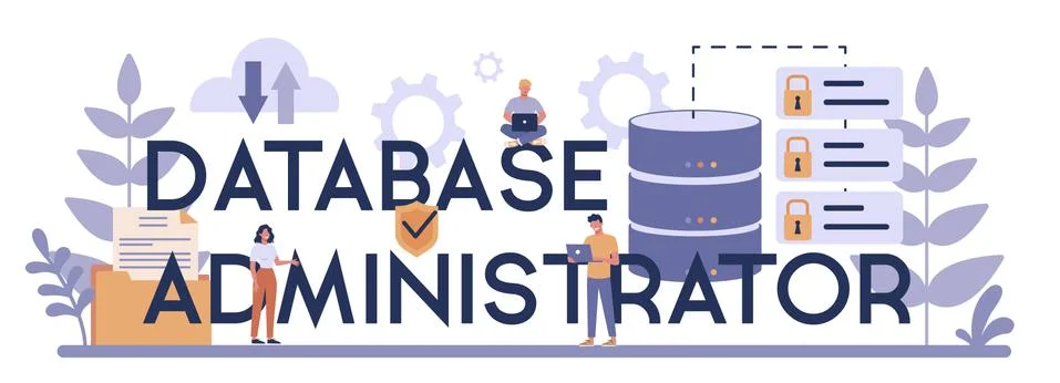 Data base administrator concept. Female and male character working Stock Illustration