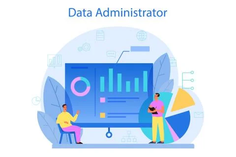 Data base administrator concept. Female and male character working Stock Illustration