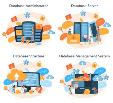 Data base administrator concept set. IT professional specialist Stock Illustration
