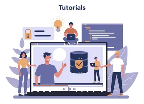 Data base administrator online service or platform. Female and Illustrazione stock