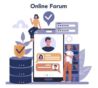 Data base administrator online service or platform. Female and Illustrazione stock