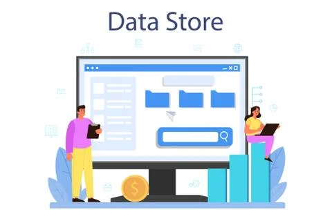 Data base administrator online service or platform. Female and male Illustrazione stock