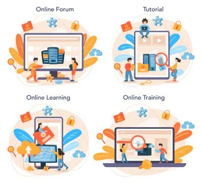 Data base administrator online service or platform set. IT Illustrazione stock