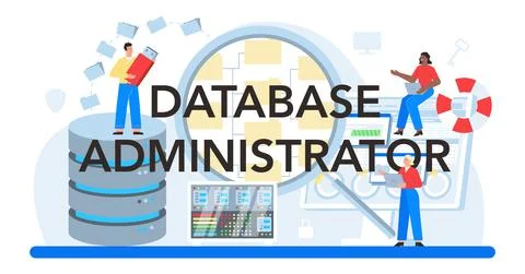 Data base administrator typographic header. Admin or manager working Stock Illustration