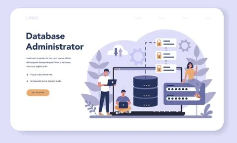 Data base administrator web banner or landing page. Female Stock Illustration
