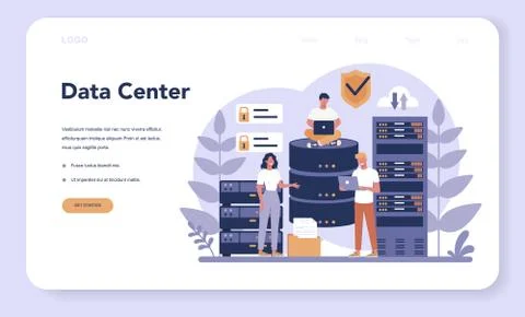 Data base administrator web banner or landing page. Female Stock Illustration