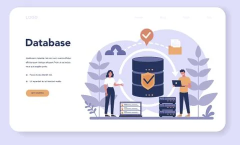 Data base administrator web banner or landing page. Female Stock Illustration
