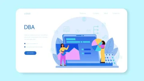 Data base administrator web banner or landing page. Female Illustrazione stock