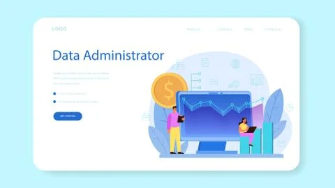 Data base administrator web banner or landing page. Female Illustrazione stock
