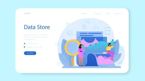 Data base administrator web banner or landing page. Female Stock Illustration