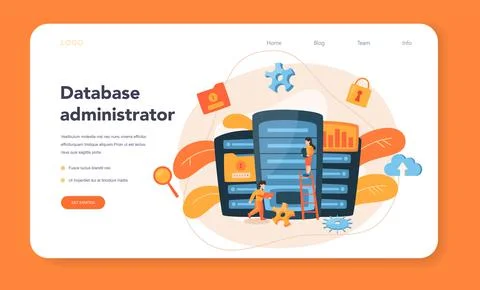 Data base administrator web banner or landing page. IT Stock Illustration